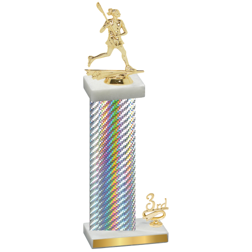 Accented Single Silver Carbon Fiber Third Place Lacrosse Trophy