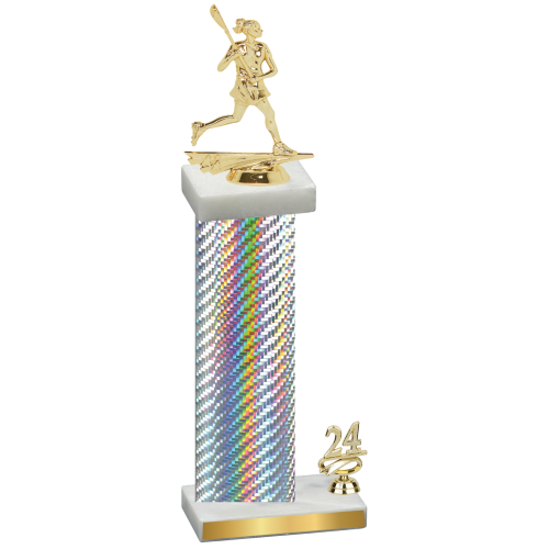 Accented Single Silver Carbon Fiber Year Lacrosse Trophy