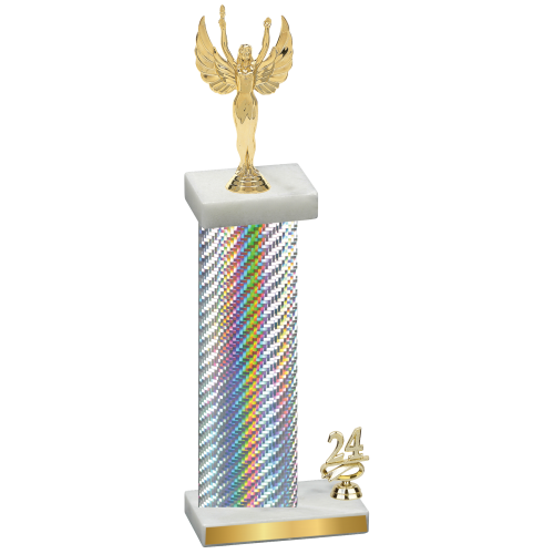 Accented Single Silver Carbon Fiber Year Victory Trophy