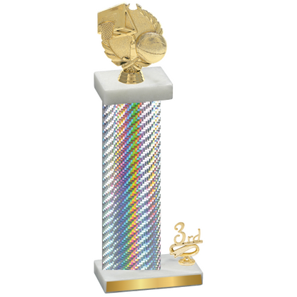 Accented Single Silver Carbon Fiber Third Place Basketball Trophy