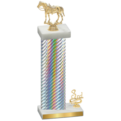 Accented Single Silver Carbon Fiber Third Place Horses Trophy