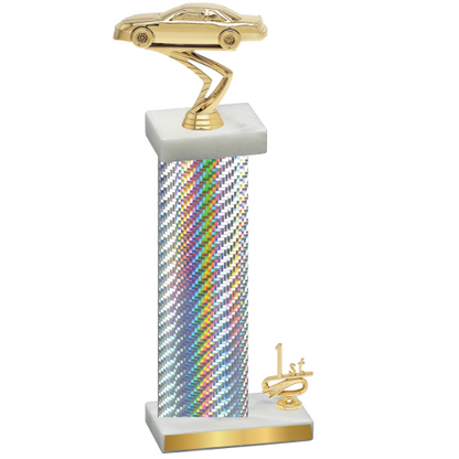 Accented Single Silver Carbon Fiber First Place Cars Trophy