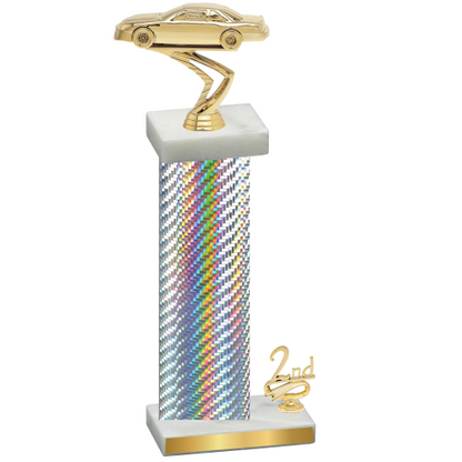 Accented Single Silver Carbon Fiber Second Place Cars Trophy
