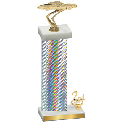 Accented Single Silver Carbon Fiber Second Place Cars Trophy