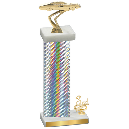 Accented Single Silver Carbon Fiber Third Place Cars Trophy