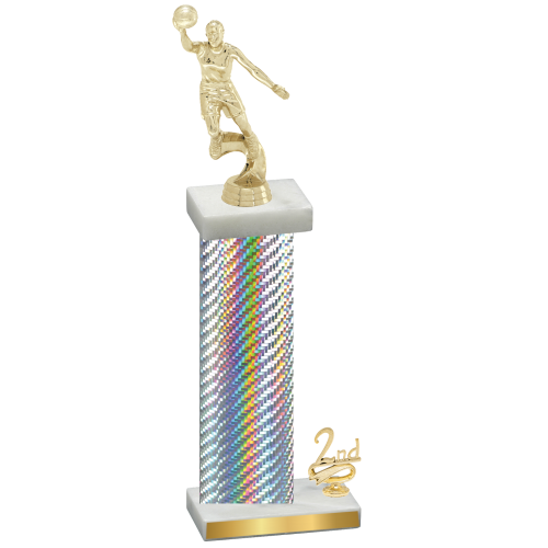 Accented Single Silver Carbon Fiber Second Place Basketball Trophy