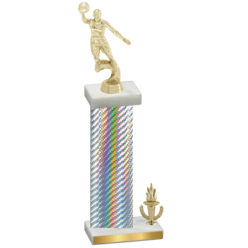 Accented Single Silver Carbon Fiber Victory Basketball Trophy