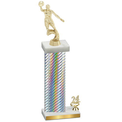 Accented Single Silver Carbon Fiber Year Basketball Trophy