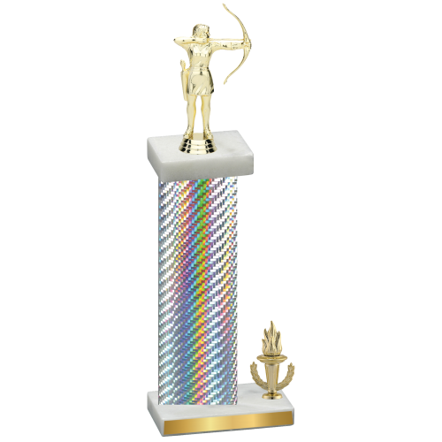 Accented Single Silver Carbon Fiber Victory Archery Trophy