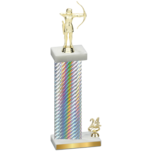 Accented Single Silver Carbon Fiber Year Archery Trophy