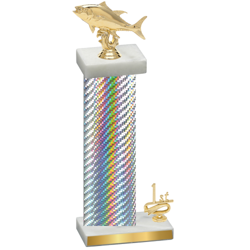 Accented Single Silver Carbon Fiber First Place Fishing Trophy