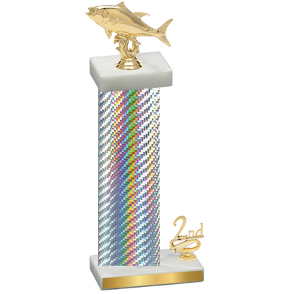 Accented Single Silver Carbon Fiber Second Place Fishing Trophy