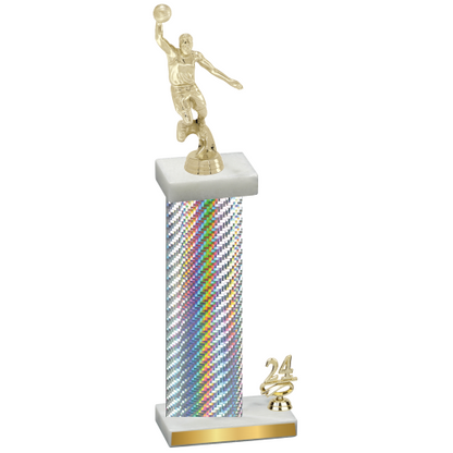 Accented Single Silver Carbon Fiber Year Basketball Trophy