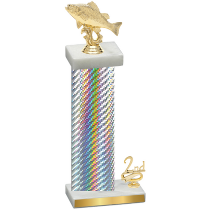 Accented Single Silver Carbon Fiber Second Place Fishing Trophy