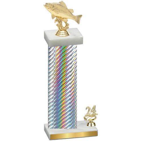 Accented Single Silver Carbon Fiber Year Fishing Trophy