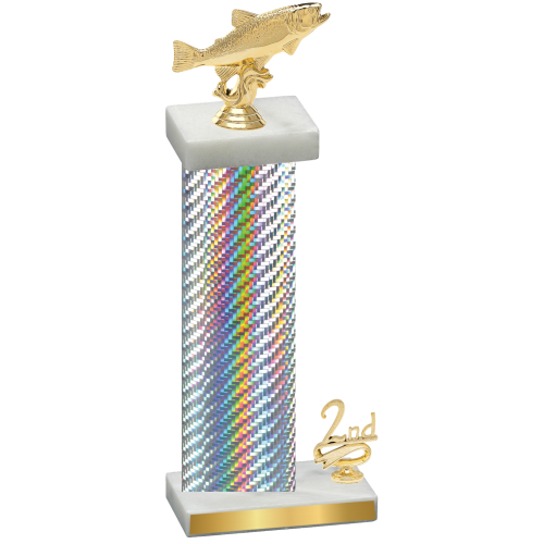Accented Single Silver Carbon Fiber Second Place Fishing Trophy