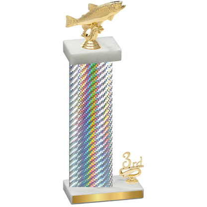 Accented Single Silver Carbon Fiber Third Place Fishing Trophy