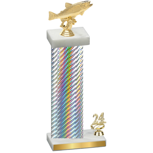 Accented Single Silver Carbon Fiber Year Fishing Trophy