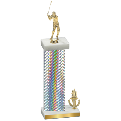 Accented Single Silver Carbon Fiber Victory Golf Trophy
