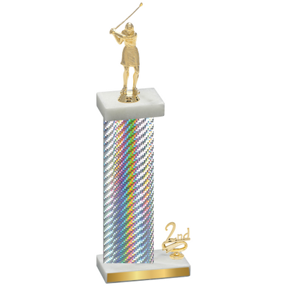 Accented Single Silver Carbon Fiber Second Place Golf Trophy