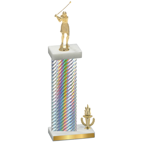 Accented Single Silver Carbon Fiber Victory Golf Trophy
