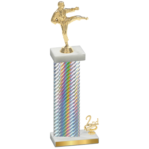 Accented Single Silver Carbon Fiber Second Place Karate Trophy