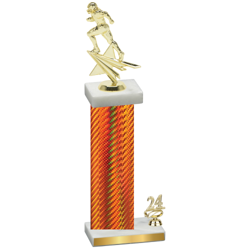 Accented Single Orange Carbon Fiber Year Football Trophy