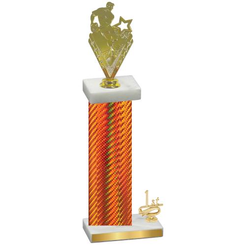 Accented Single Orange Carbon Fiber First Place Rugby Trophy