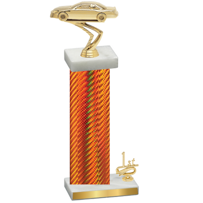 Accented Single Orange Carbon Fiber First Place Cars Trophy