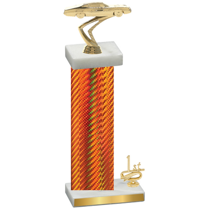 Accented Single Orange Carbon Fiber First Place Cars Trophy