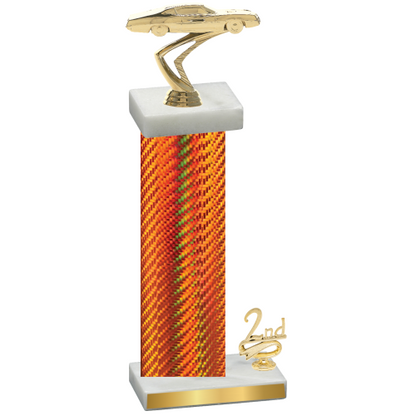 Accented Single Orange Carbon Fiber Second Place Cars Trophy