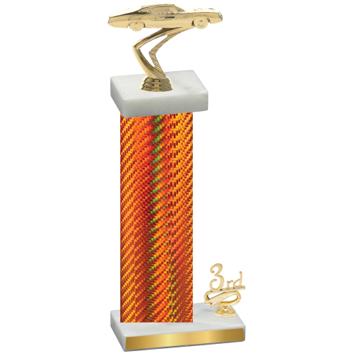 Accented Single Orange Carbon Fiber Third Place Cars Trophy