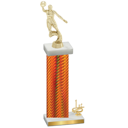 Accented Single Orange Carbon Fiber First Place Basketball Trophy