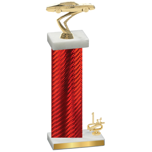 Accented Single Red Carbon Fiber First Place Cars Trophy