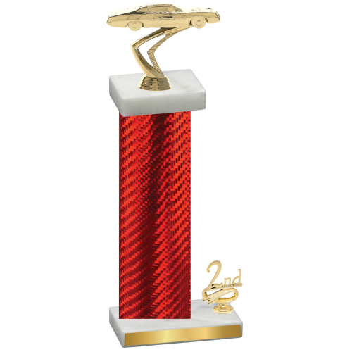 Accented Single Red Carbon Fiber Second Place Cars Trophy