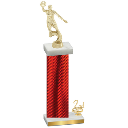 Accented Single Red Carbon Fiber Second Place Basketball Trophy