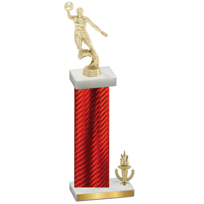 Accented Single Red Carbon Fiber Victory Basketball Trophy