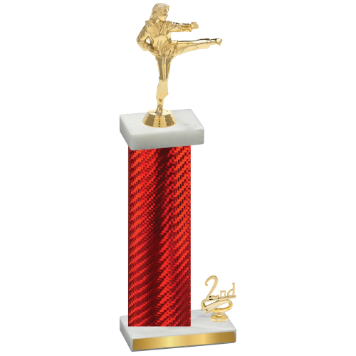 Accented Single Red Carbon Fiber Second Place Karate Trophy