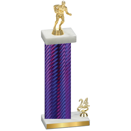 Accented Single Purple Carbon Fiber Year Rugby Trophy