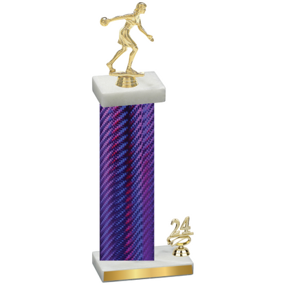 Accented Single Purple Carbon Fiber Year Bowling Trophy