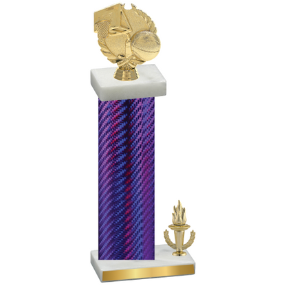 Accented Single Purple Carbon Fiber Victory Basketball Trophy