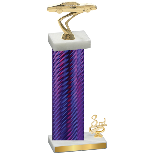 Accented Single Purple Carbon Fiber Third Place Cars Trophy