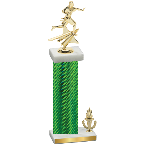 Accented Single Green Carbon Fiber Victory Flag Football Trophy