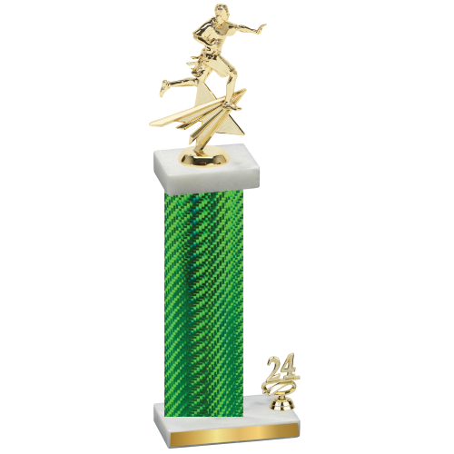 Accented Single Green Carbon Fiber Year Flag Football Trophy