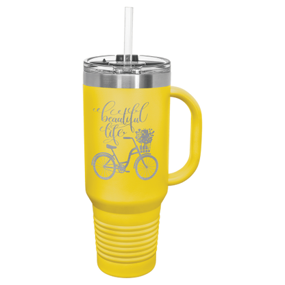40 oz Travel Mug with Snap Lid & Straw and Stainless Steel Engraving