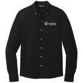 Deep Black front - Mercer+Mettle® Stretch Jersey Long Sleeve Shirt - Kodiak Project Services Logo