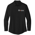 Deep Black front - Kodiak Mercer+Mettle® Women’s Long Sleeve Stretch Woven Shirt - Kodiak Project Services Logo