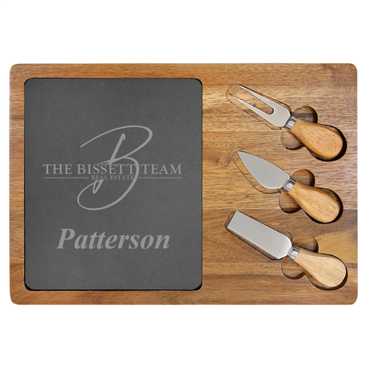 The Bissett Team Acacia Wood/Slate Rectangle Cheese Set