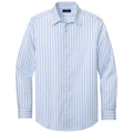 White/ Newport Blue Grid Check front - Brooks Brothers Tech Stretch Patterned Shirt