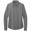 Shadow Grey front - Brooks Brothers Women's Full-Button Satin Blouse